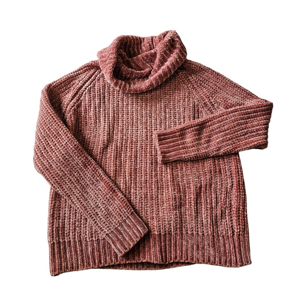 Urban Heritage Women's Pink Chenille Sweater Turtle Cowl Neck size Large